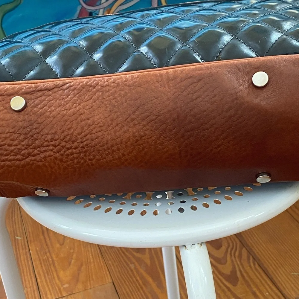Black Quilted Handbag with Brown Leather Accents